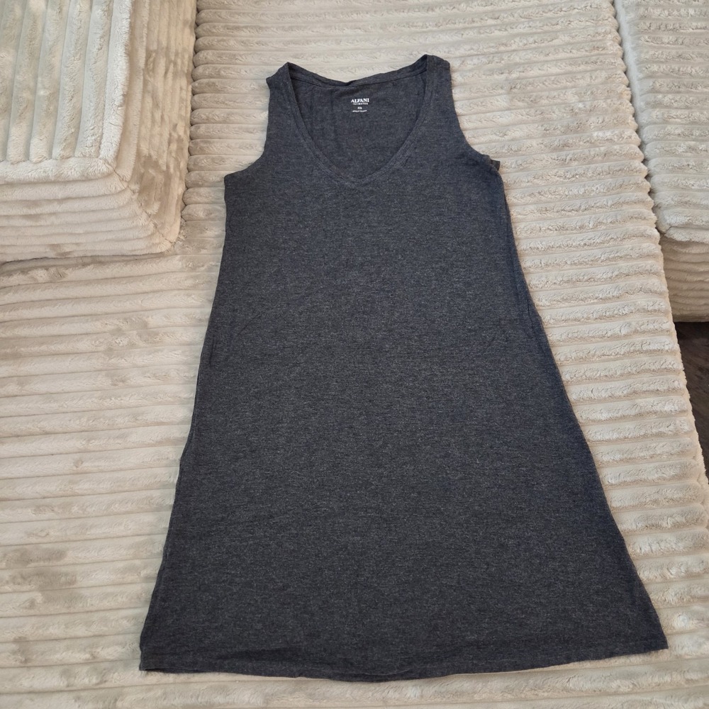 Alfani Intimates Charcoal Gray V-Neck Tank Dress XS Sleeveless Heathered Knit